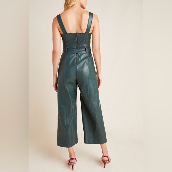 Anthropologie‎ Samira Green Faux Leather Wide Leg Jumpsuit Size 2 - Picture 2 of 13